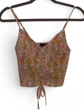FOREVER 21 FLORAL SPAGHETTI STRAP SMOCKED CROP TANK TOP SIZE SMALL